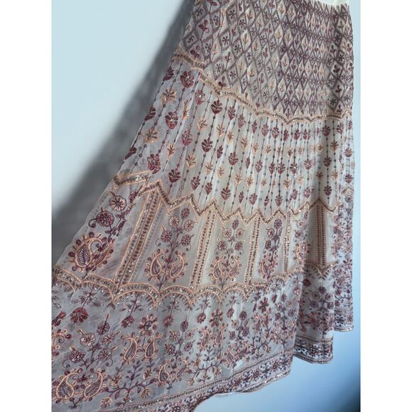 SOFT SURROUNDINGS white orange pink embroidered Inez long maxi skirt India - Picture 4 of 10